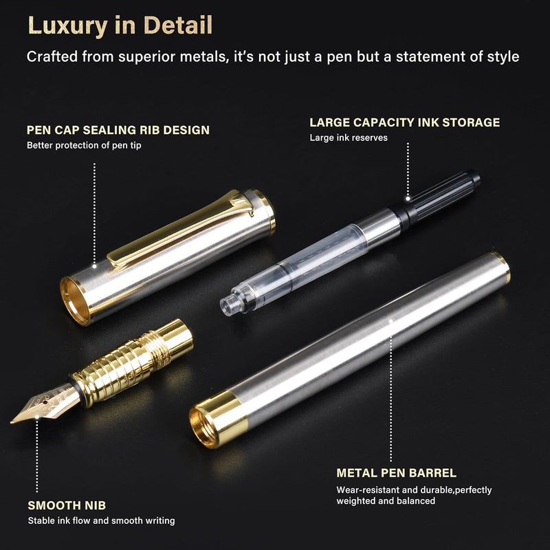 lucilynx Fountain Pen with Medium Nib, Includes 10 Ink Cartridges, 2 Ink Refill Converter and Premium Gift Box, Luxury Fountain Pen Perfect for Journaling, Calligraphy, Smooth Writing - Image 5